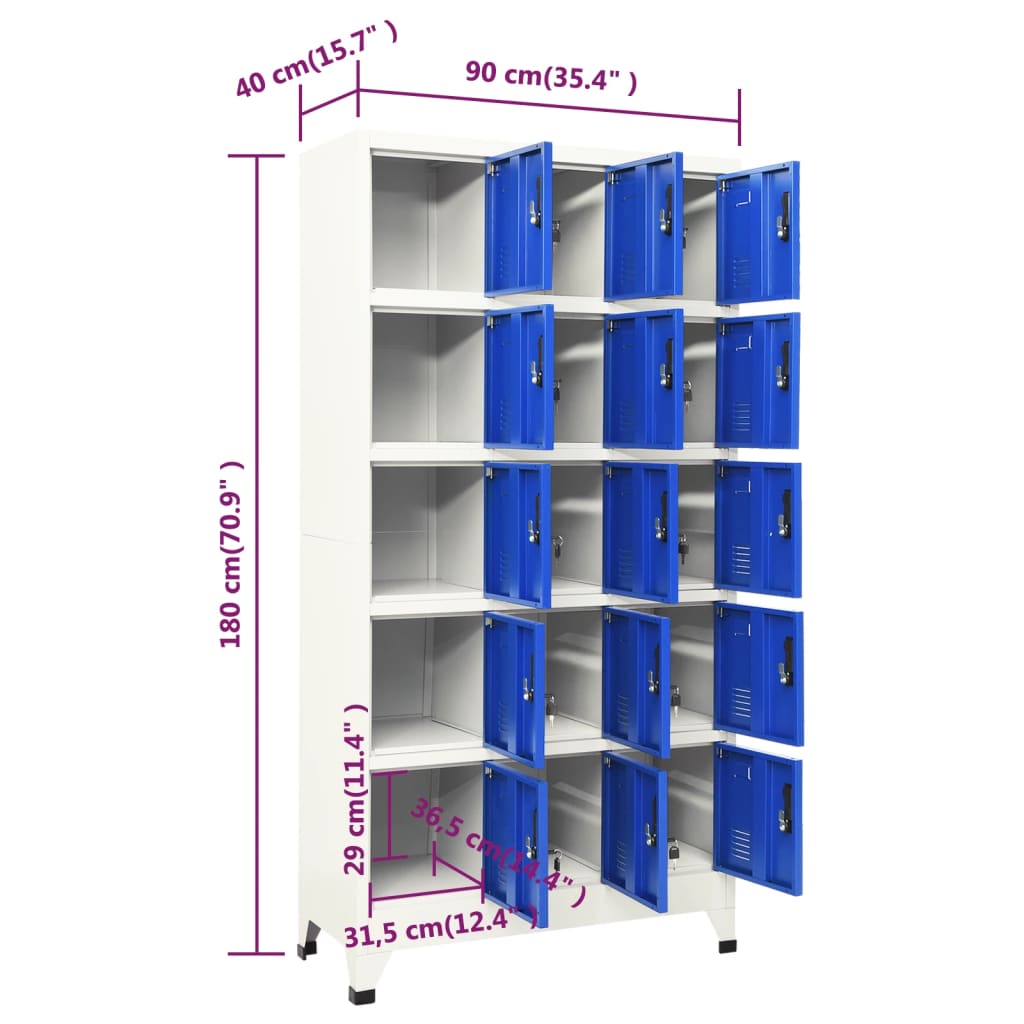Lockerkast 90x40x180 cm staal grijs en blauw Grijs en blauw