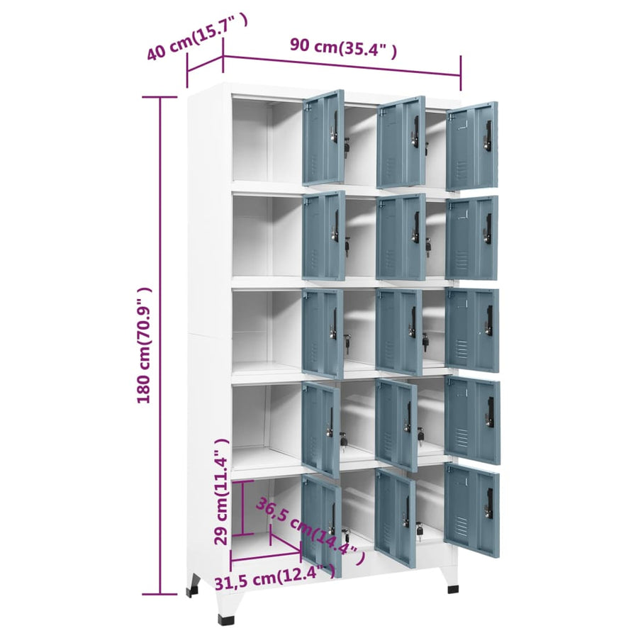 Lockerkast 90x40x180 cm staal lichtgrijs en donkergrijs Lichtgrijs en donkergrijs
