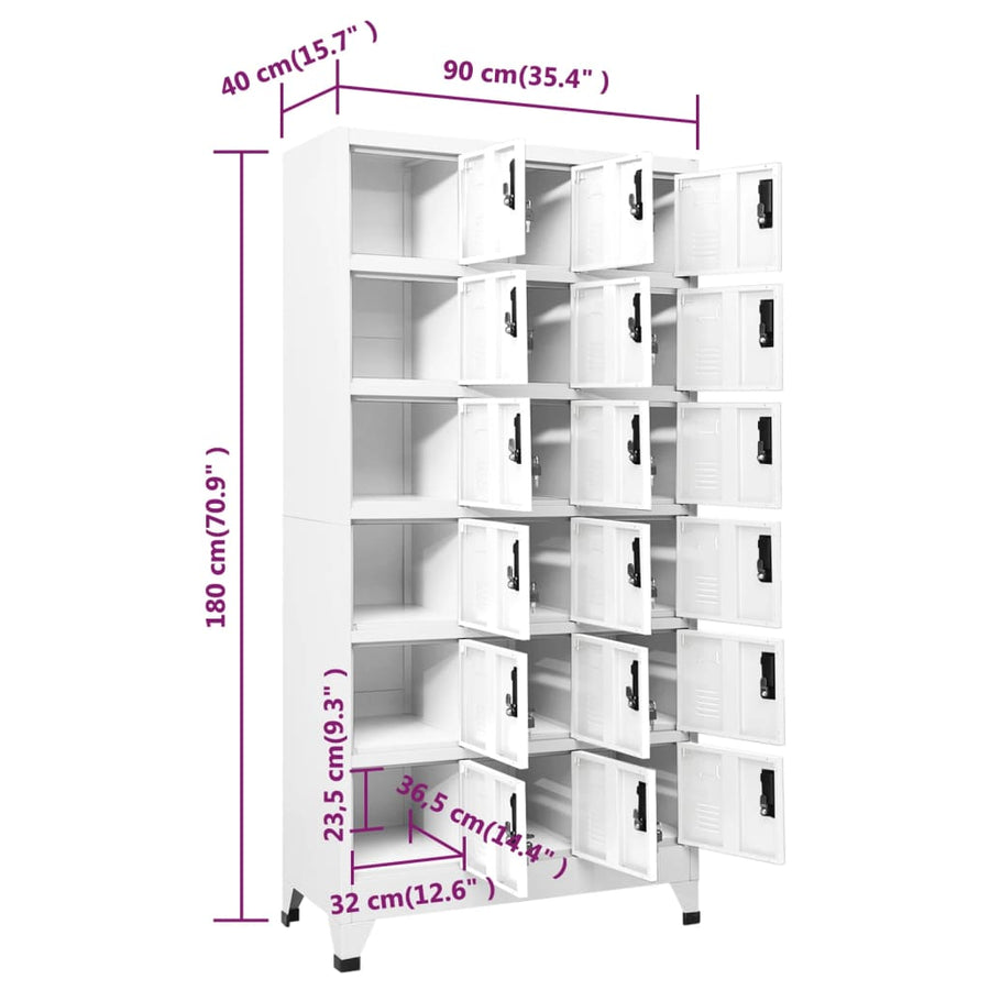 Lockerkast 90x40x180 cm staal wit Wit Met 18 lockers