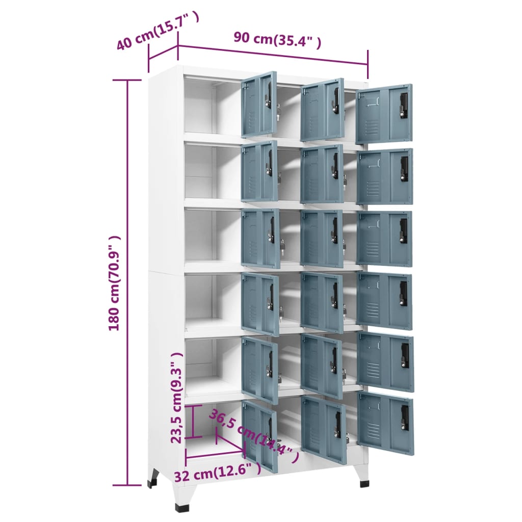 Lockerkast 90X40X180 Cm Staal Lichtgrijs En Donkergrijs Met 18 lockers