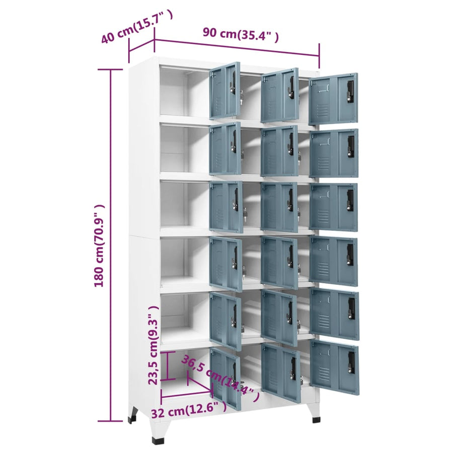 Lockerkast 90X40X180 Cm Staal Lichtgrijs En Donkergrijs Met 18 lockers