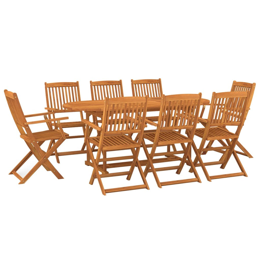 -Delige Tuinset Massief Acaciahout Bruin 9 180 cm tafellengte Met armleuning
