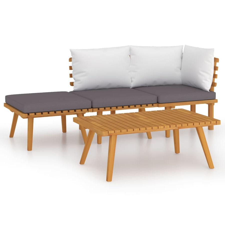 4-Delige Loungeset Met Kussens Massief Acaciahout hoek + midden + voetensteun + Tafel