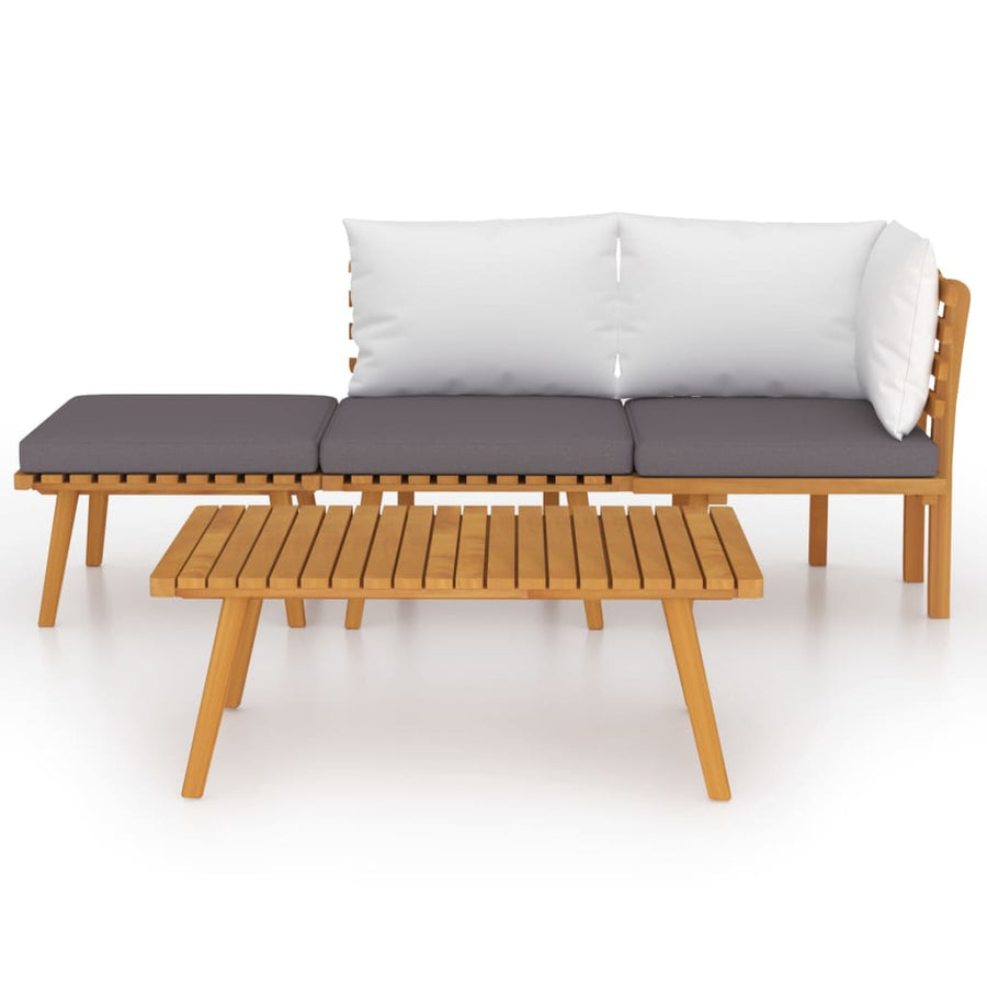 4-Delige Loungeset Met Kussens Massief Acaciahout hoek + midden + voetensteun + Tafel