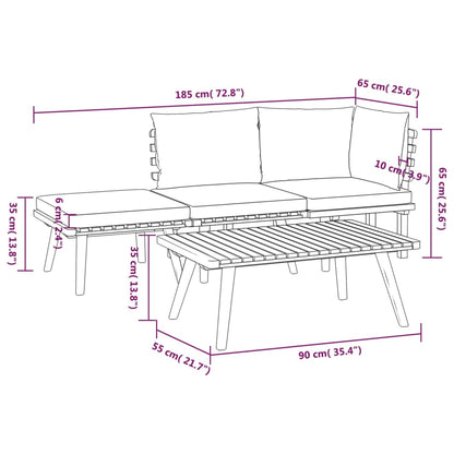 4-Delige Loungeset Met Kussens Massief Acaciahout hoek + midden + voetensteun + Tafel