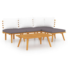 5-Delige Loungeset Met Kussens Massief Acaciahout hoek + 2x midden + voetensteun + Tafel