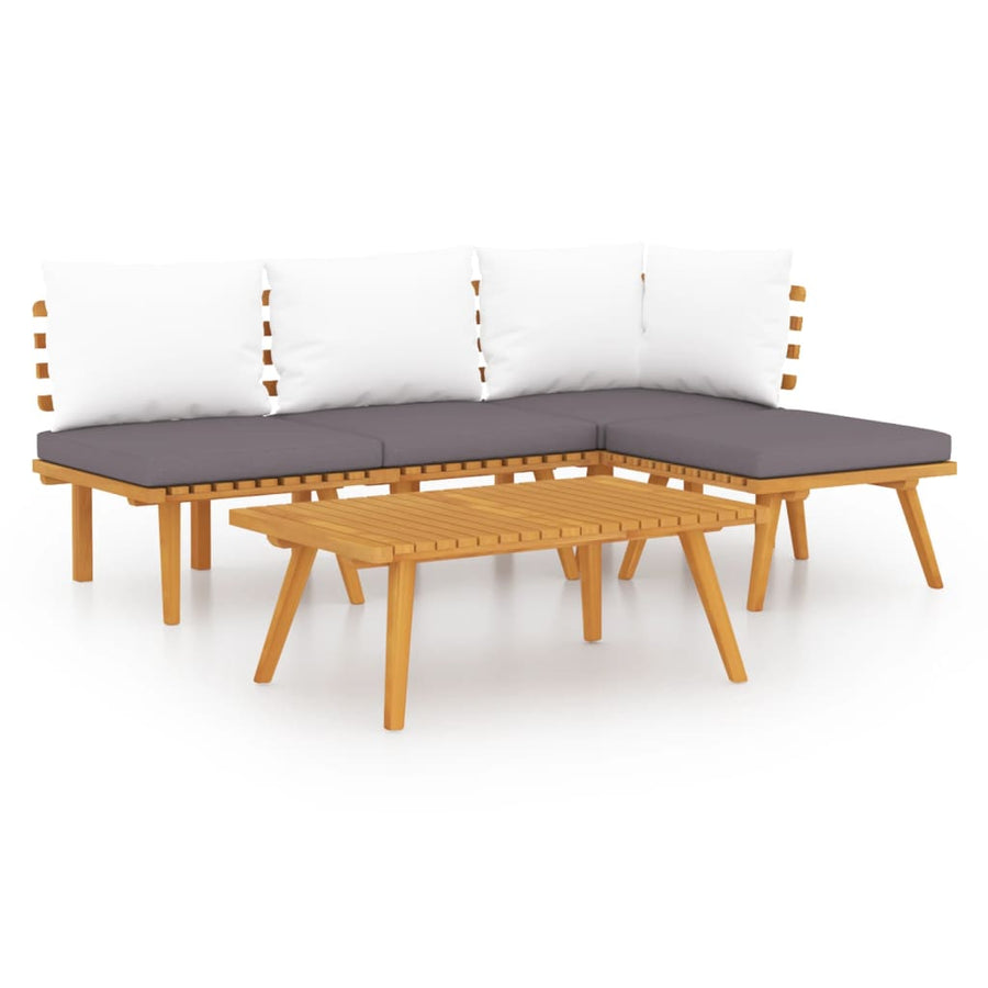 5-Delige Loungeset Met Kussens Massief Acaciahout hoek + 2x midden + voetensteun + Tafel