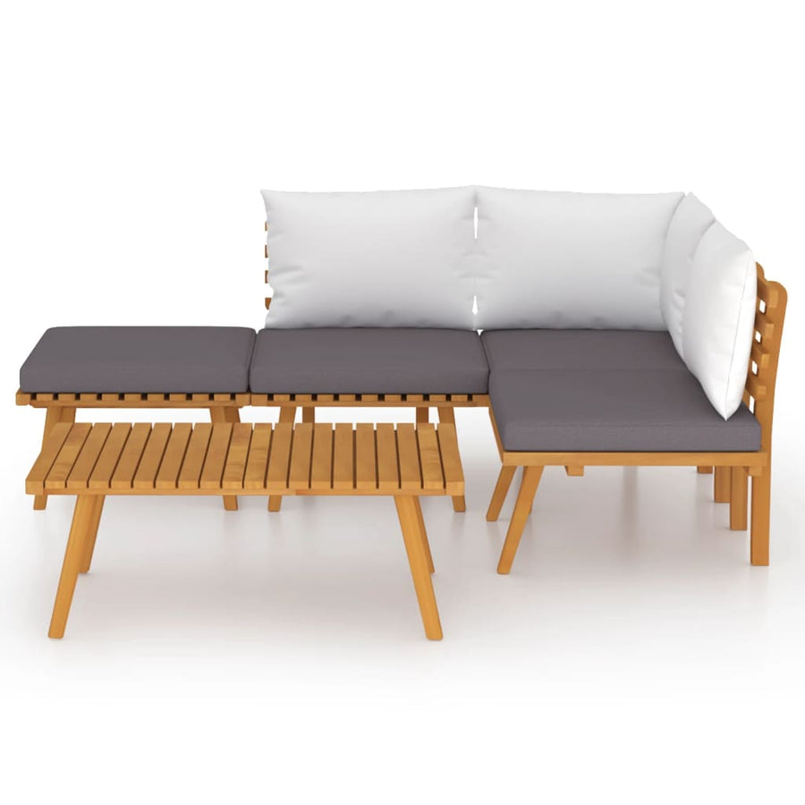 5-Delige Loungeset Met Kussens Massief Acaciahout hoek + 2x midden + voetensteun + Tafel