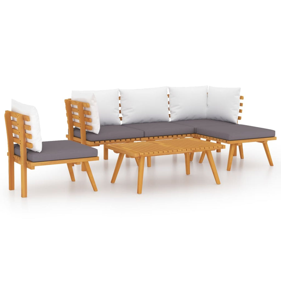 6-Delige Loungeset Met Kussens Massief Acaciahout 2x hoek + 2x midden + voetensteun + Tafel