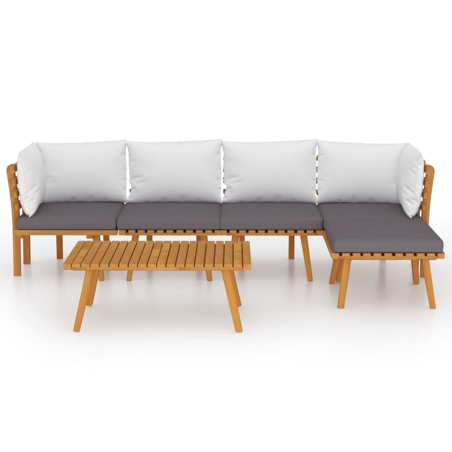 6-Delige Loungeset Met Kussens Massief Acaciahout 2x hoek + 2x midden + voetensteun + Tafel