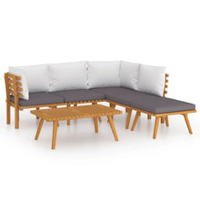 6-Delige Loungeset Met Kussens Massief Acaciahout 2x midden + 2x hoek + voetensteun + Tafel