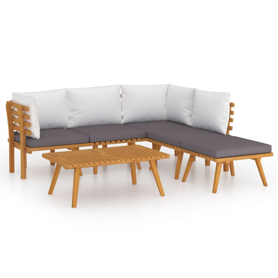 6-Delige Loungeset Met Kussens Massief Acaciahout 2x midden + 2x hoek + voetensteun + Tafel