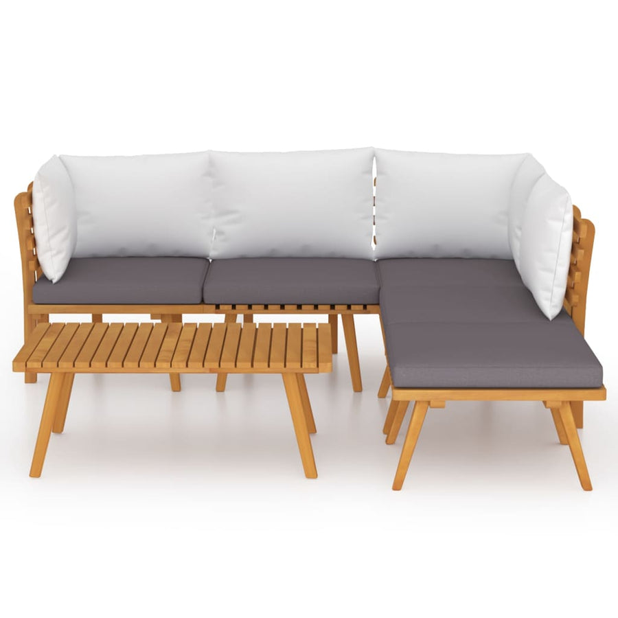 6-Delige Loungeset Met Kussens Massief Acaciahout 2x midden + 2x hoek + voetensteun + Tafel