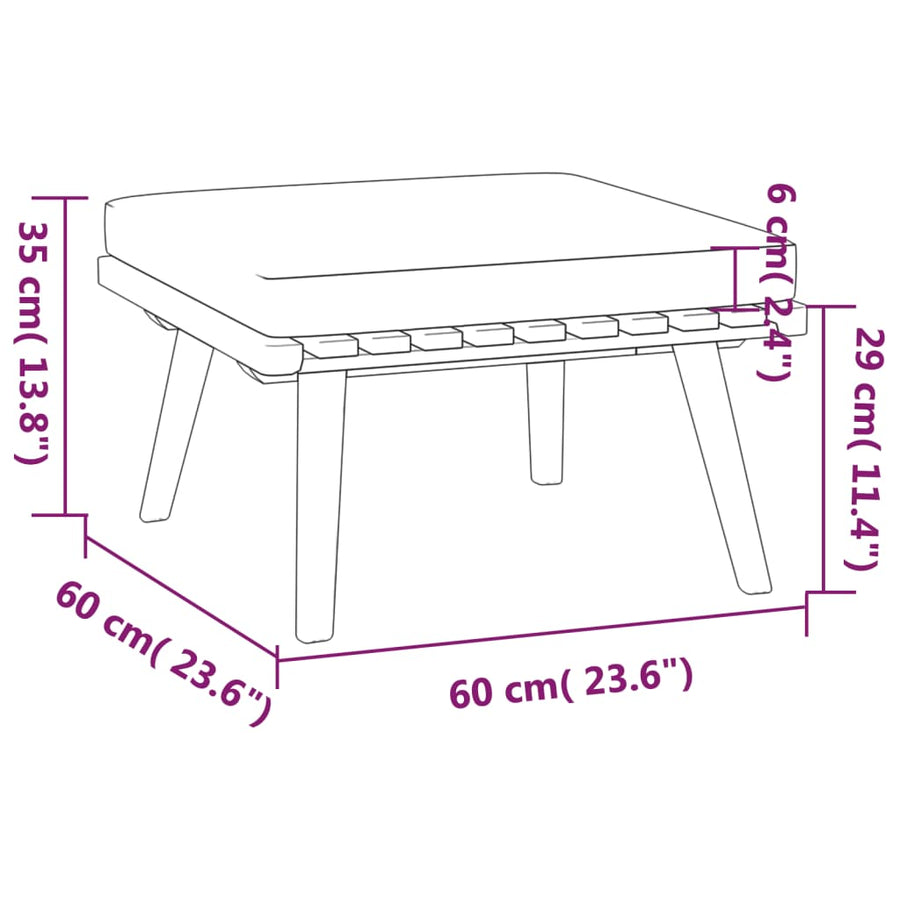 6-Delige Loungeset Met Kussens Massief Acaciahout 2x midden + 2x hoek + voetensteun + Tafel