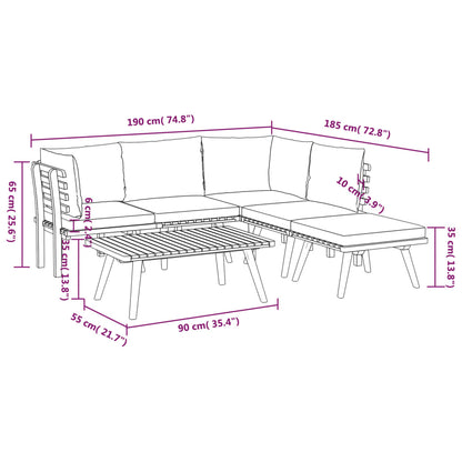 6-Delige Loungeset Met Kussens Massief Acaciahout 2x midden + 2x hoek + voetensteun + Tafel
