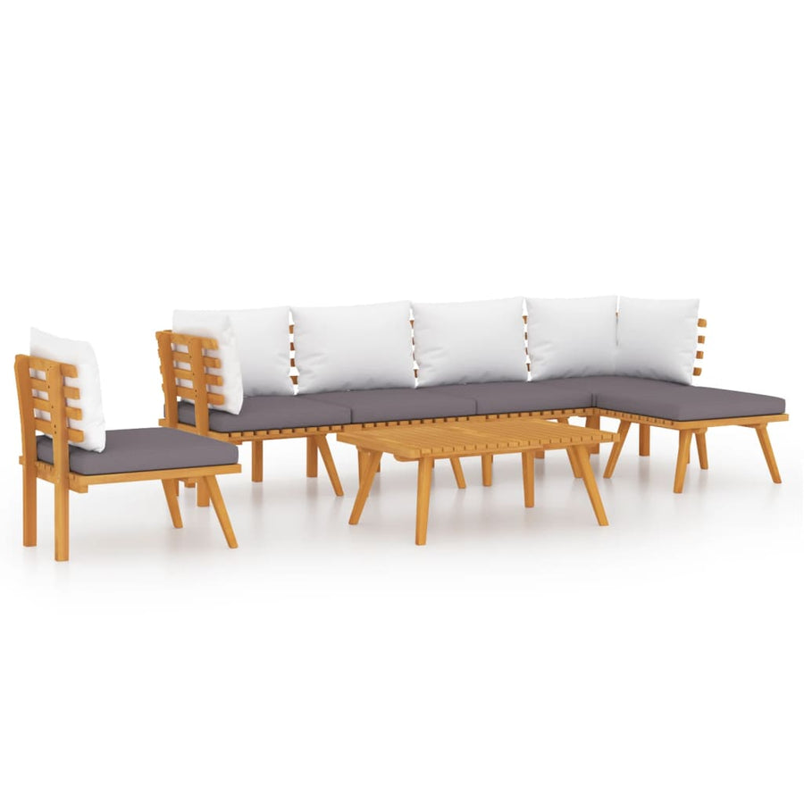 7-Delige Loungeset Met Kussens Massief Acaciahout 2x hoek + 3x midden + voetensteun + Tafel