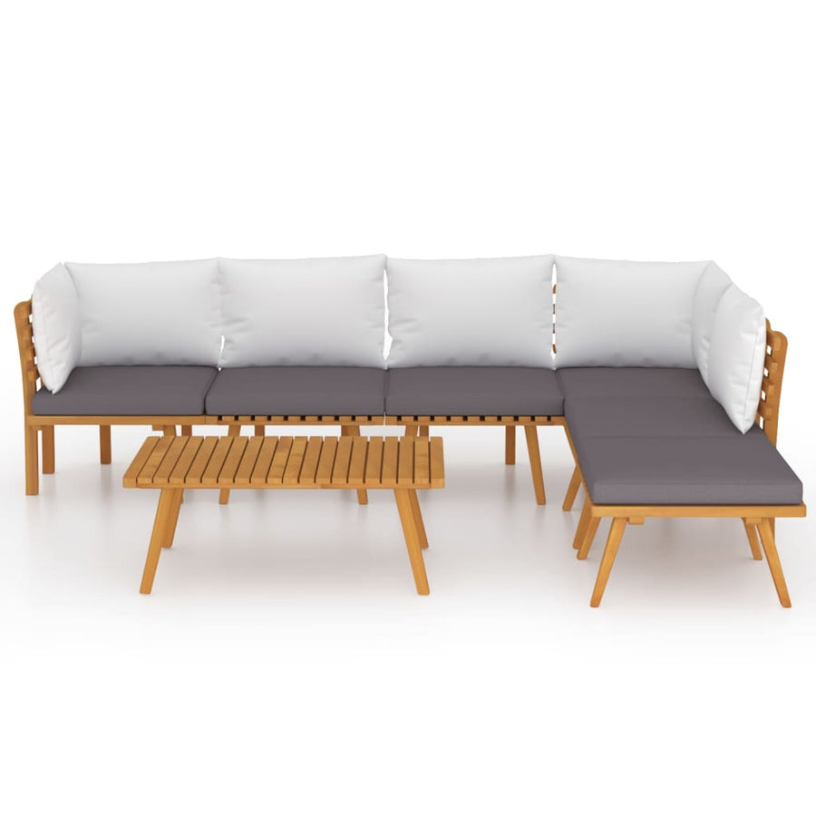 7-Delige Loungeset Met Kussens Massief Acaciahout 2x hoek + 3x midden + voetensteun + Tafel