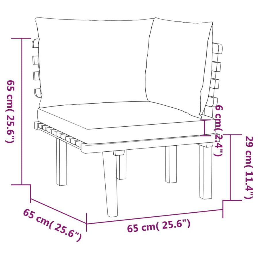 7-Delige Loungeset Met Kussens Massief Acaciahout 2x hoek + 3x midden + voetensteun + Tafel
