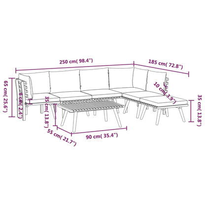 7-Delige Loungeset Met Kussens Massief Acaciahout 2x hoek + 3x midden + voetensteun + Tafel