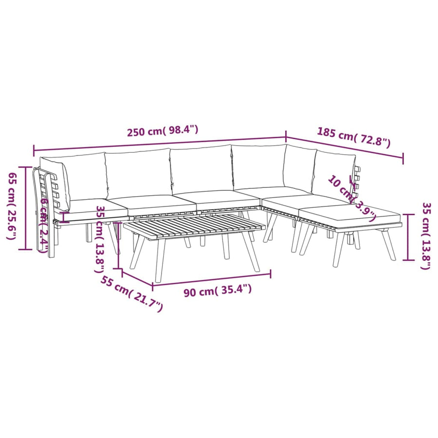7-Delige Loungeset Met Kussens Massief Acaciahout 2x hoek + 3x midden + voetensteun + Tafel