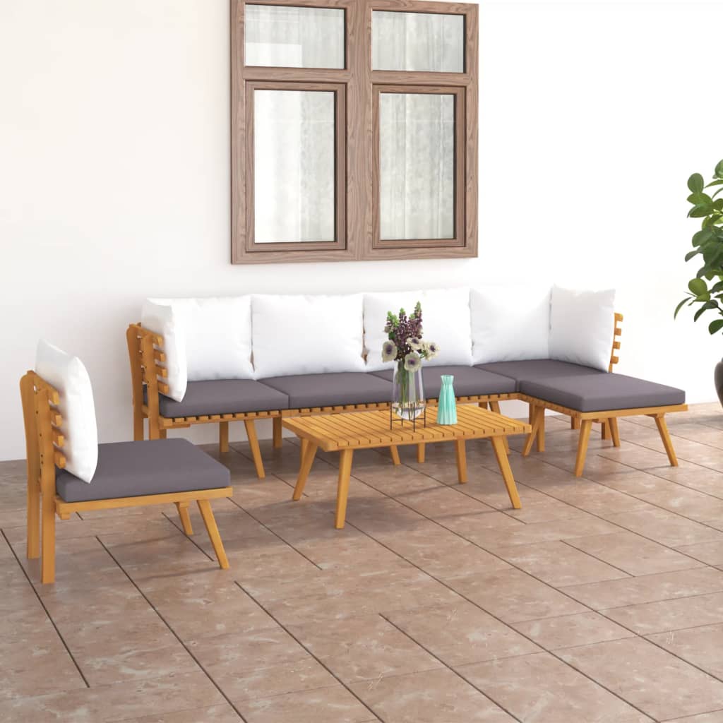 7-Delige Loungeset Met Kussens Massief Acaciahout 2x hoek + 3x midden + voetensteun + Tafel