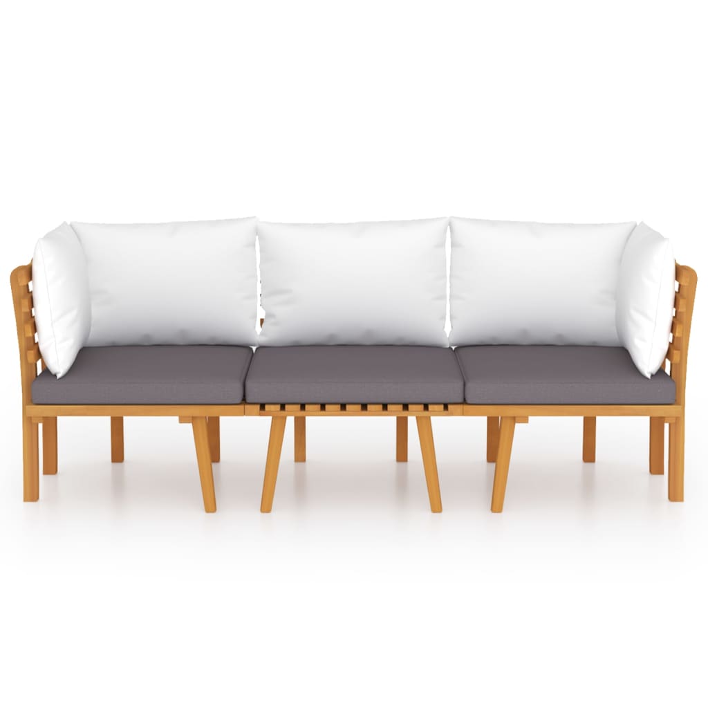 3-Delige Loungeset Met Kussens Massief Acaciahout 2x hoek + midden