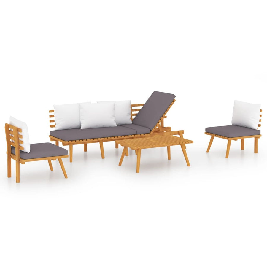 4-Delige Loungeset Met Kussens Massief Acaciahout Driezitsbank + 2x midden + Tafel