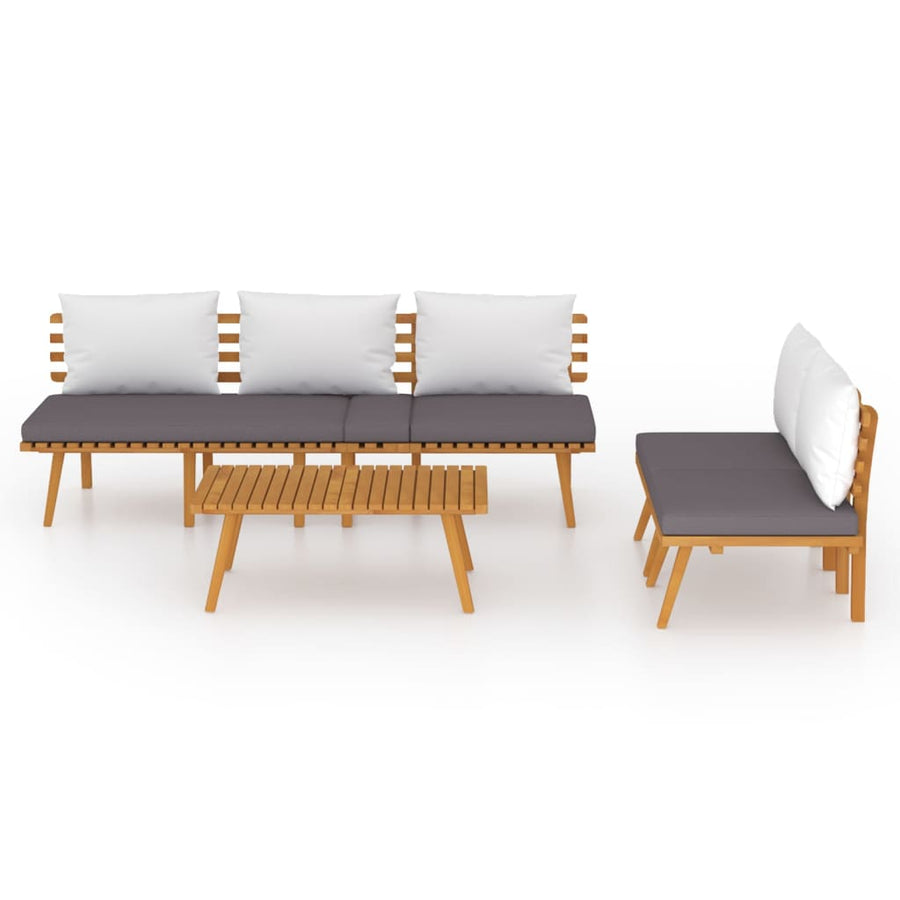 4-Delige Loungeset Met Kussens Massief Acaciahout Driezitsbank + 2x midden + Tafel