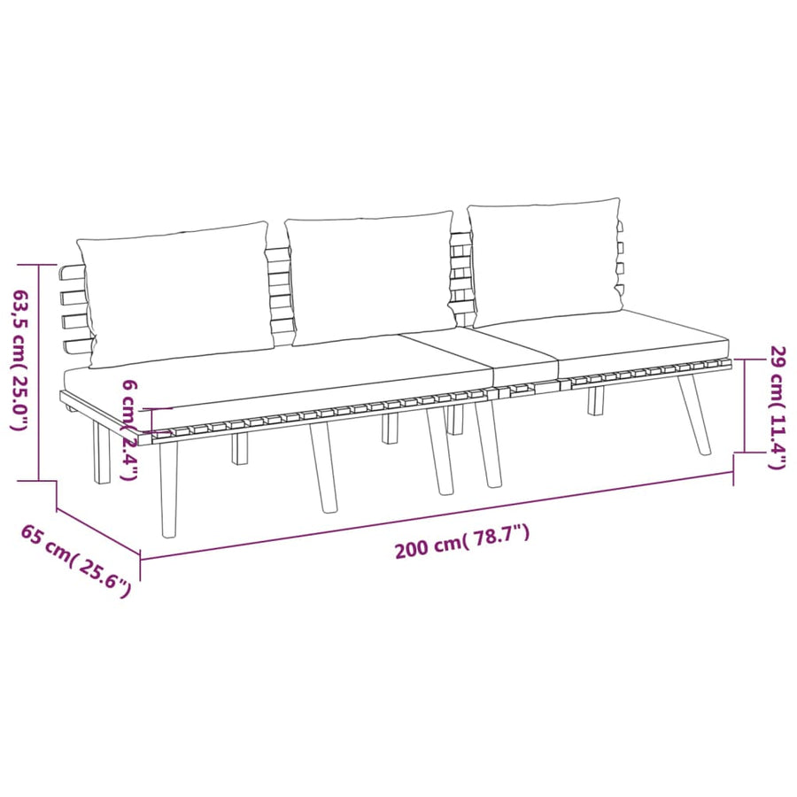 4-Delige Loungeset Met Kussens Massief Acaciahout Driezitsbank + 2x midden + Tafel