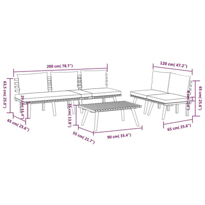 4-Delige Loungeset Met Kussens Massief Acaciahout Driezitsbank + 2x midden + Tafel