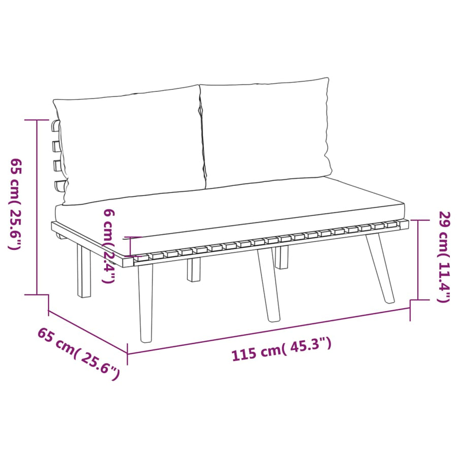 5-Delige Loungeset Met Kussens Massief Acaciahout 2x hoek + midden + Bank + Tafel