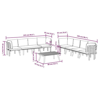 8-Delige Loungeset Met Kussens Massief Acaciahout 4x hoek + 2x midden + Bank + Tafel