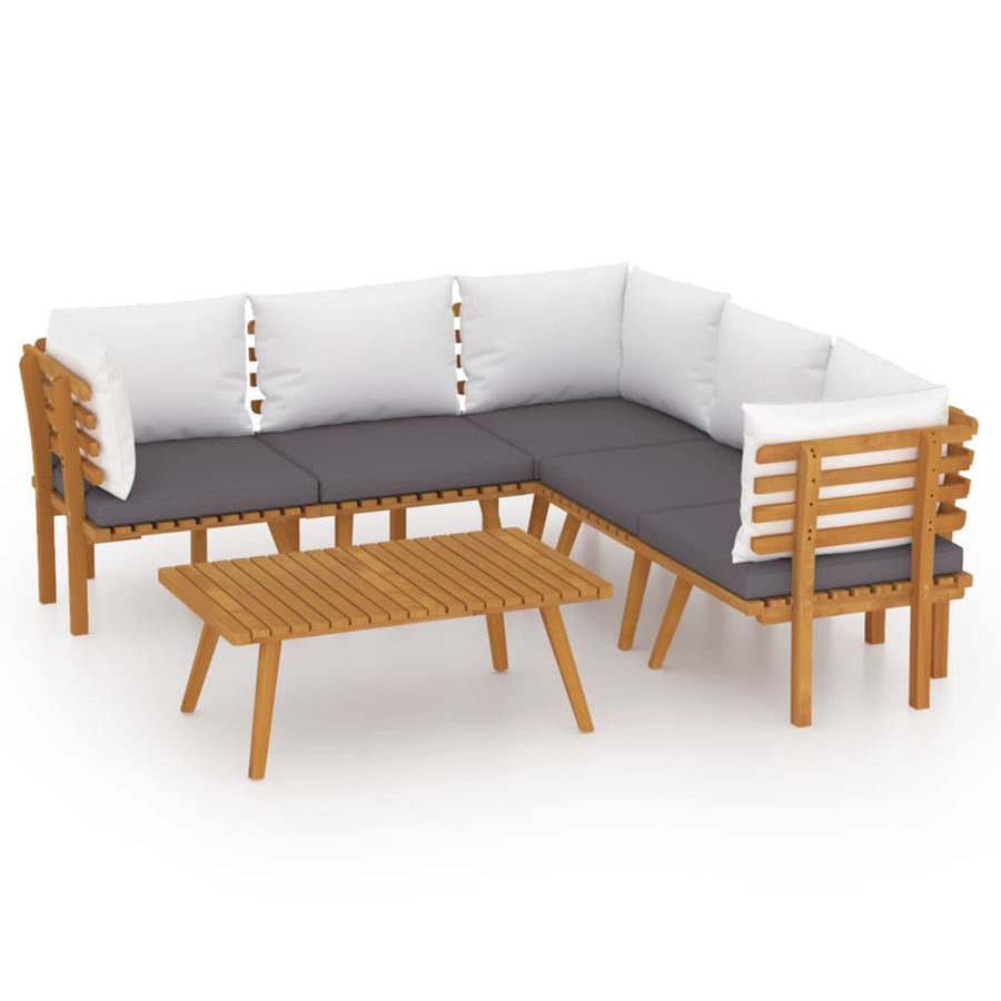 6-Delige Loungeset Met Kussens Massief Acaciahout 3x hoek + 2x midden + Tafel