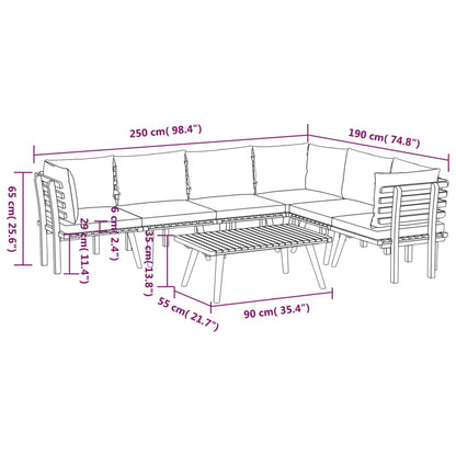 7-Delige Loungeset Met Kussens Massief Acaciahout 3x hoek + 3x midden + Tafel