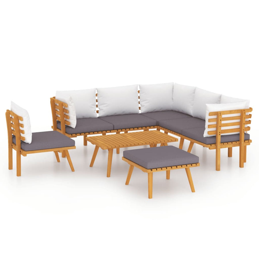 8-Delige Loungeset Met Kussens Massief Acaciahout 3x hoek + 3x midden + voetensteun + Tafel