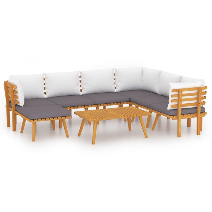 8-Delige Loungeset Met Kussens Massief Acaciahout 3x midden + 3x hoek + voetensteun + Tafel