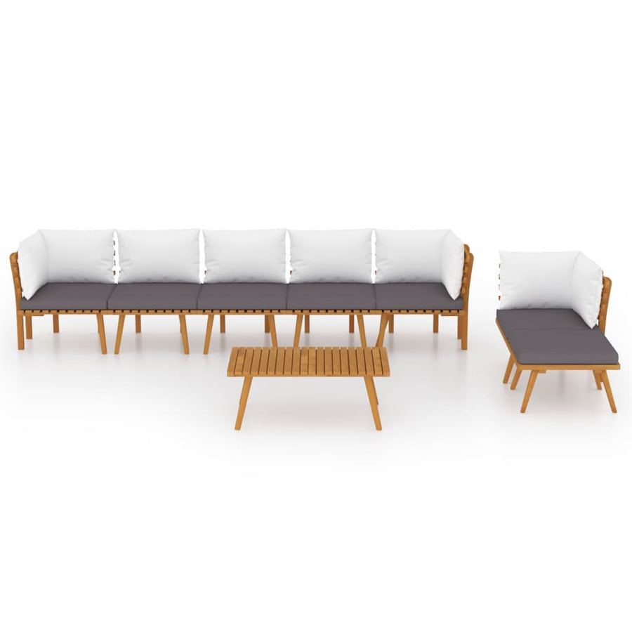 8-Delige Loungeset Met Kussens Massief Acaciahout 3x midden + 3x hoek + voetensteun + Tafel