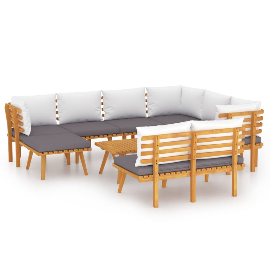 9-Delige Loungeset Met Kussens Massief Acaciahout 3x hoek + 3x midden + Bank + voetensteun + Tafel