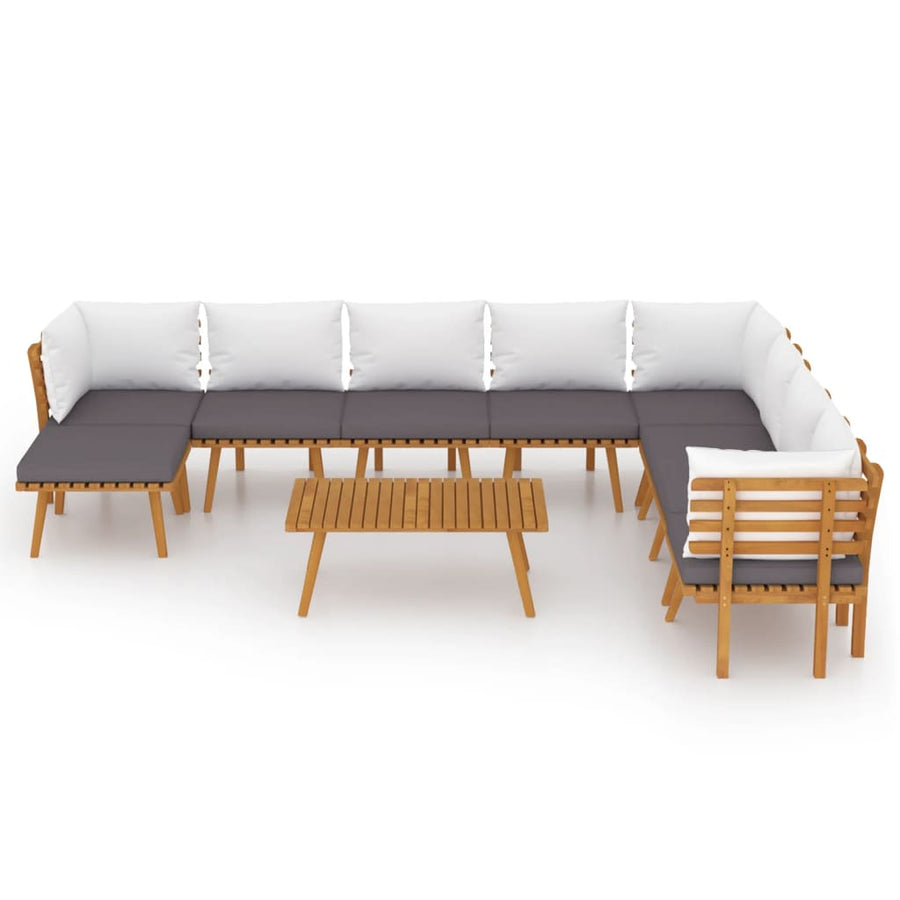 9-Delige Loungeset Met Kussens Massief Acaciahout 3x hoek + 3x midden + Bank + voetensteun + Tafel