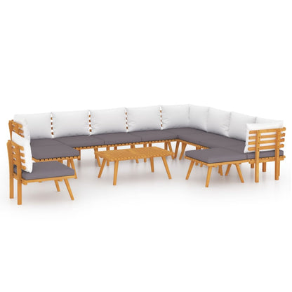 2-Delige Loungeset Met Kussens Massief Acaciahout 3x hoek + 6x midden + 2x voetensteun + Tafel