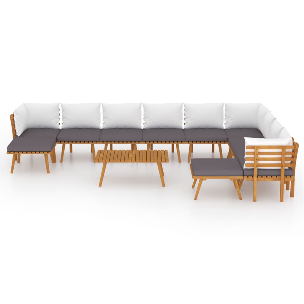 2-Delige Loungeset Met Kussens Massief Acaciahout 3x hoek + 6x midden + 2x voetensteun + Tafel