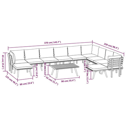 2-Delige Loungeset Met Kussens Massief Acaciahout 3x hoek + 6x midden + 2x voetensteun + Tafel