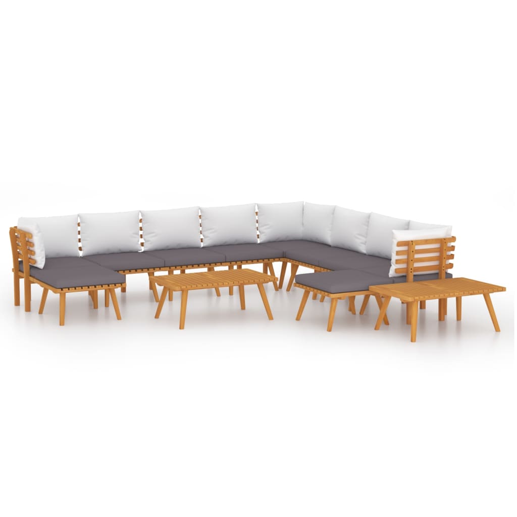 2-Delige Loungeset Met Kussens Massief Acaciahout 3x hoek + 5x midden + 2x voetensteun + 2x Tafel