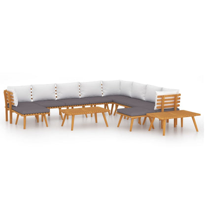 2-Delige Loungeset Met Kussens Massief Acaciahout 3x hoek + 5x midden + 2x voetensteun + 2x Tafel