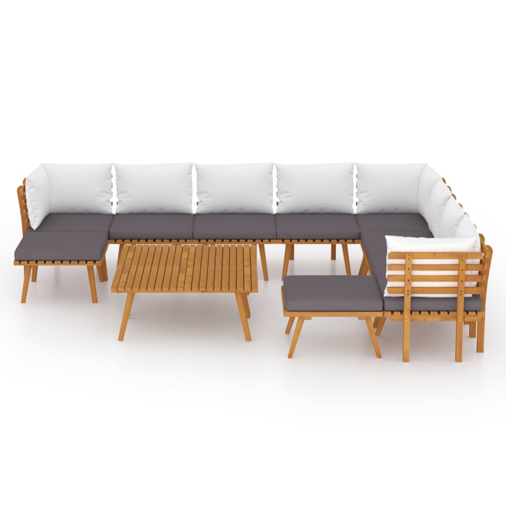 2-Delige Loungeset Met Kussens Massief Acaciahout 3x hoek + 5x midden + 2x voetensteun + 2x Tafel