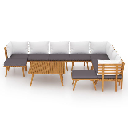 2-Delige Loungeset Met Kussens Massief Acaciahout 3x hoek + 5x midden + 2x voetensteun + 2x Tafel