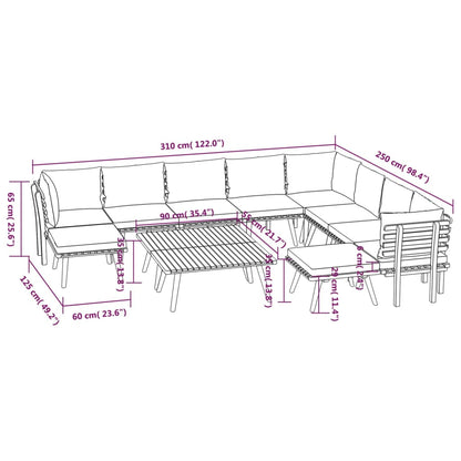 2-Delige Loungeset Met Kussens Massief Acaciahout 3x hoek + 5x midden + 2x voetensteun + 2x Tafel