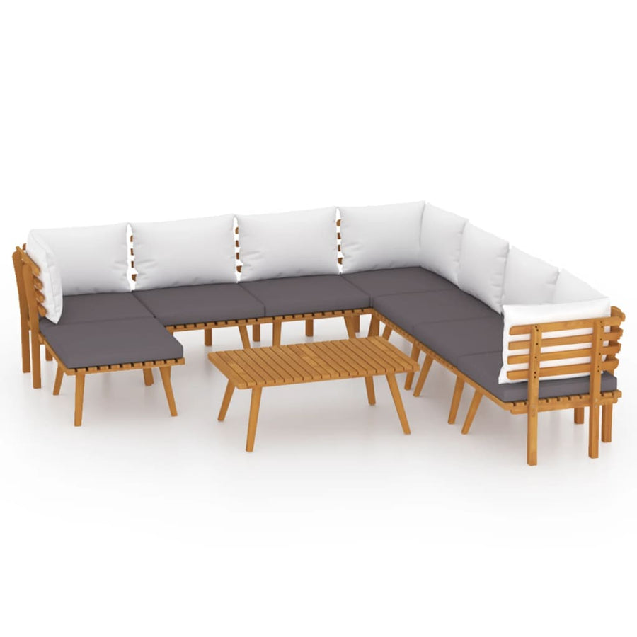 9-Delige Loungeset Met Kussens Massief Acaciahout 3x hoek + 4x midden + voetensteun + Tafel
