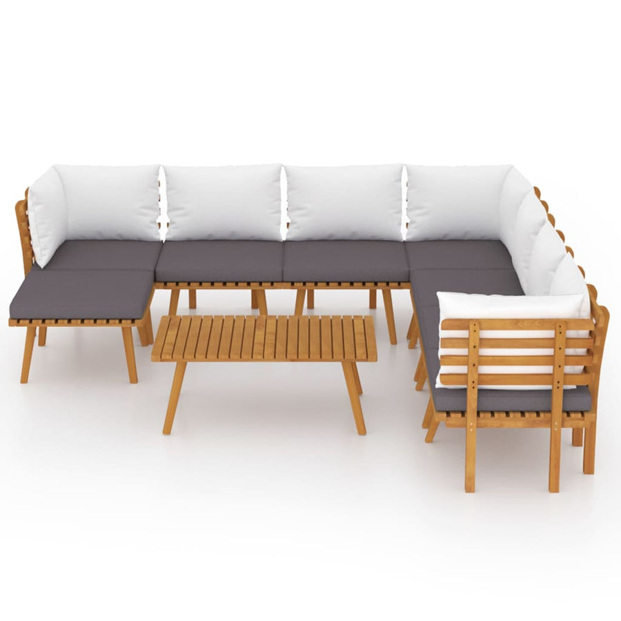 9-Delige Loungeset Met Kussens Massief Acaciahout 3x hoek + 4x midden + voetensteun + Tafel