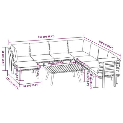 9-Delige Loungeset Met Kussens Massief Acaciahout 3x hoek + 4x midden + voetensteun + Tafel